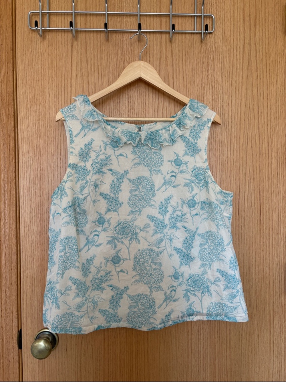 Boden Floral Ruffle-Neck Sleeveless Top